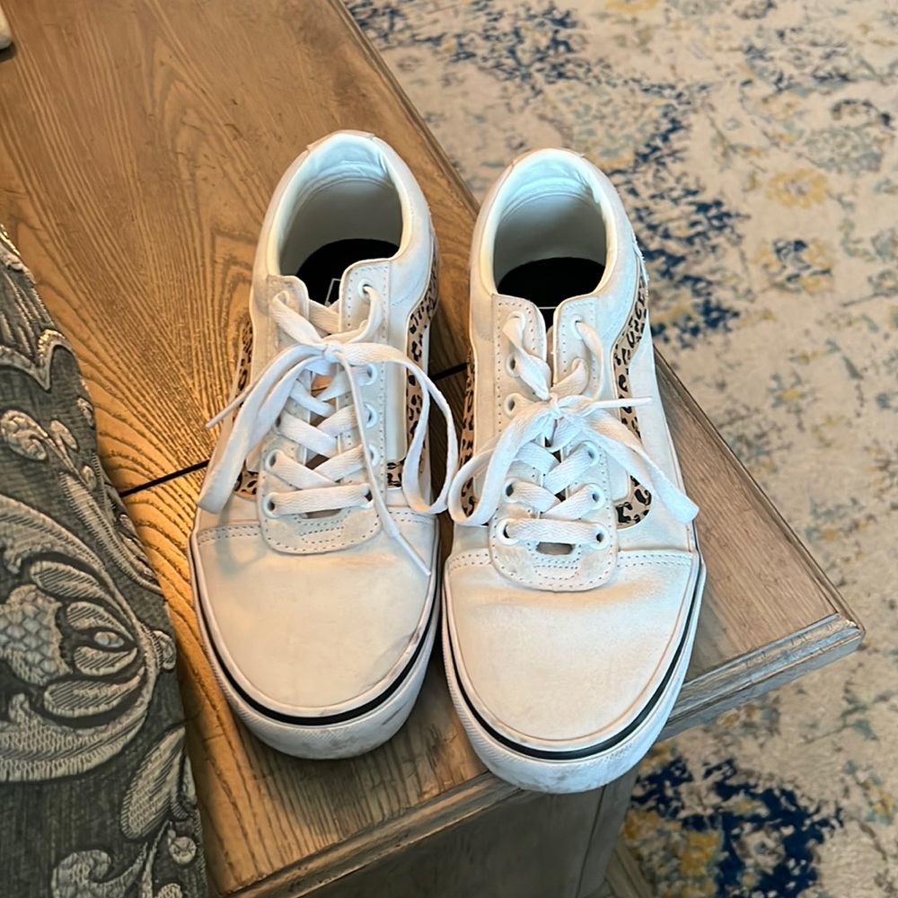 Vans White Sneakers with Leopard Side Panels